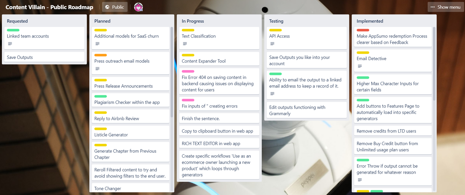 Content Villain Public Roadmap